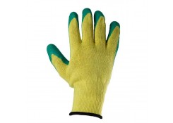 Перчатки из хлопка и полиэстера желт,зеленый вспененный латекс,вязаная манжета 10"(L) Profmet