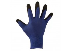 Перчатки из полиэстера синие, покрытие черный вспененный нитрил неполный облив, вязанная манж Profmet