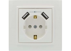 Розетка одинарная с заземлением + USB (белоснежная) EL-BI ZENA