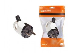 Вилка угловая с ушком с/з белая 16А 250В TDM