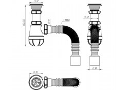 Сифон для кухни 1 1/2" х 40 с гибкой трубой 40х50, Aquant