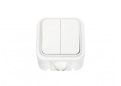 Выключатель двухклавишный брызгозащищенный накладной белый ПРАЛЕСКА BYELECTRICA