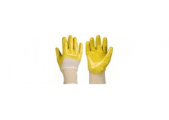 Перчатки нитрил неполный облив, манжет вязаный, желтые 10"